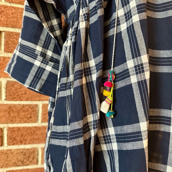 pero Plaid Shirt Dress, Navy White Tassels, Boat Neck, 3/4 Sleeve, 38 EU 6 US - Picture 8 of 12